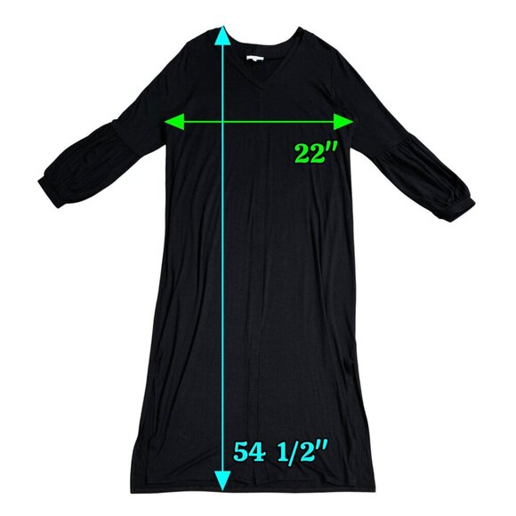 Universal Standard for J. Crew Black Jersey Knit Puff Sleeve Maxi Dress Capsule - Picture 2 of 7